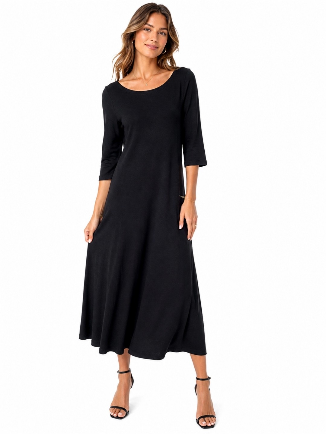 Eileen Fisher Hemp Organic Cotton Black Maxi Dress Minimalist Lagenlook Xs